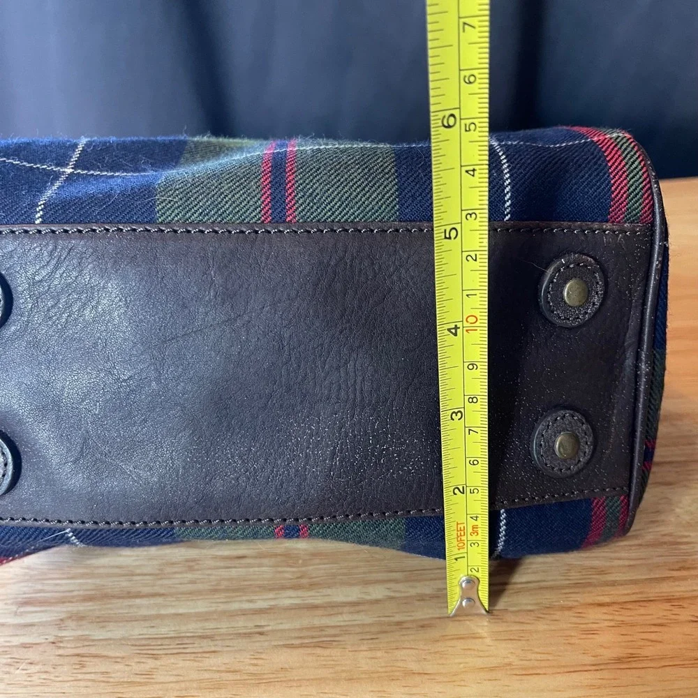J. Crew Plaid Wool Leather Satchel Bag Green Navy Brown Tartan Doctor Bag